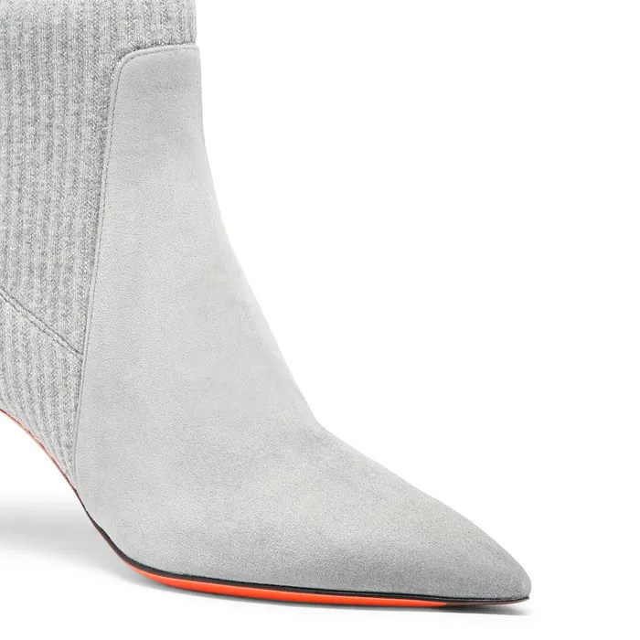 Santoni Grey Suede MidHeel SockStyle Ankle Boot Women Boots and Ankle Boots