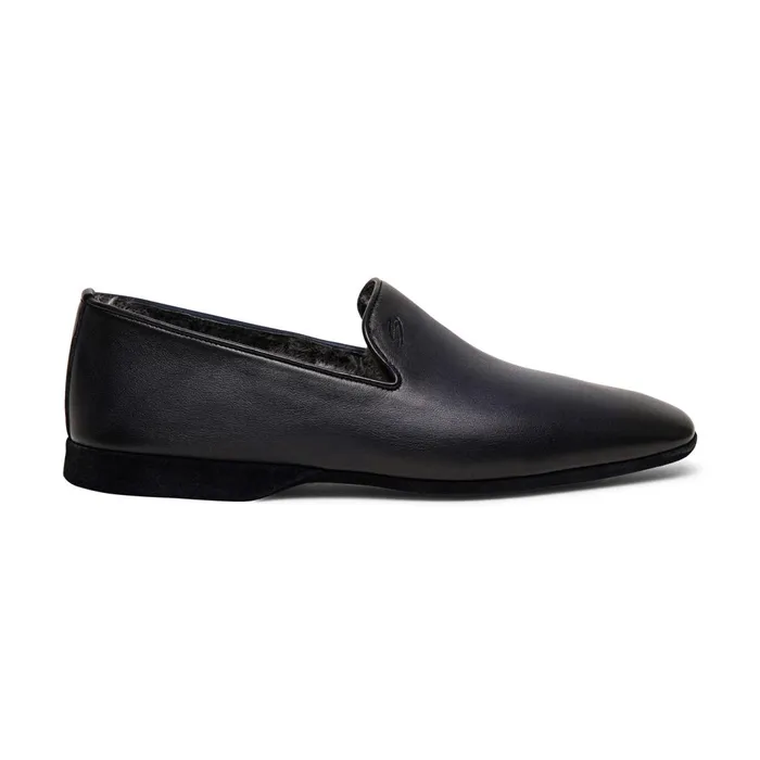 Santoni Polished Blue Leather Slipper Men Slippers