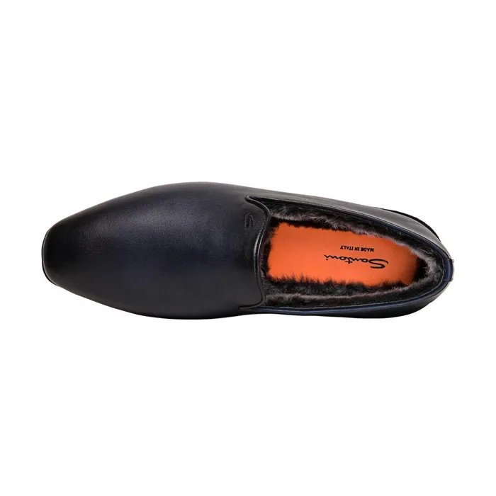 Santoni Polished Blue Leather Slipper Men Slippers