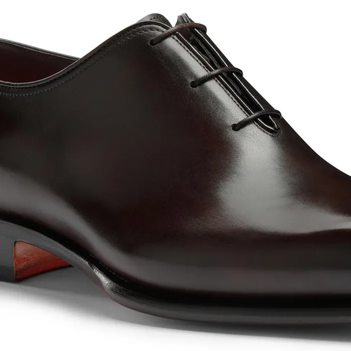 Santoni Polished Brown Leather Oxford Shoe Men LaceUps