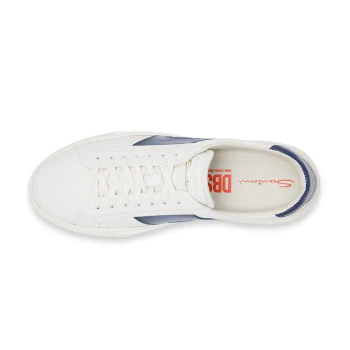 Santoni White And Blue Leather Double Buckle Sneaker Men Sneakers