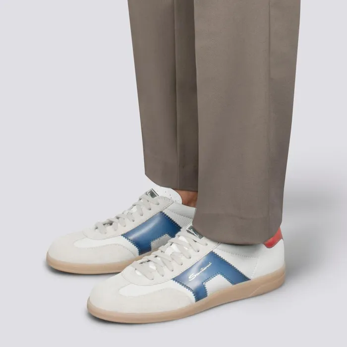 Santoni White Red Blue And Beige Leather And Suede Dbs Oly Sneaker Men Sneakers
