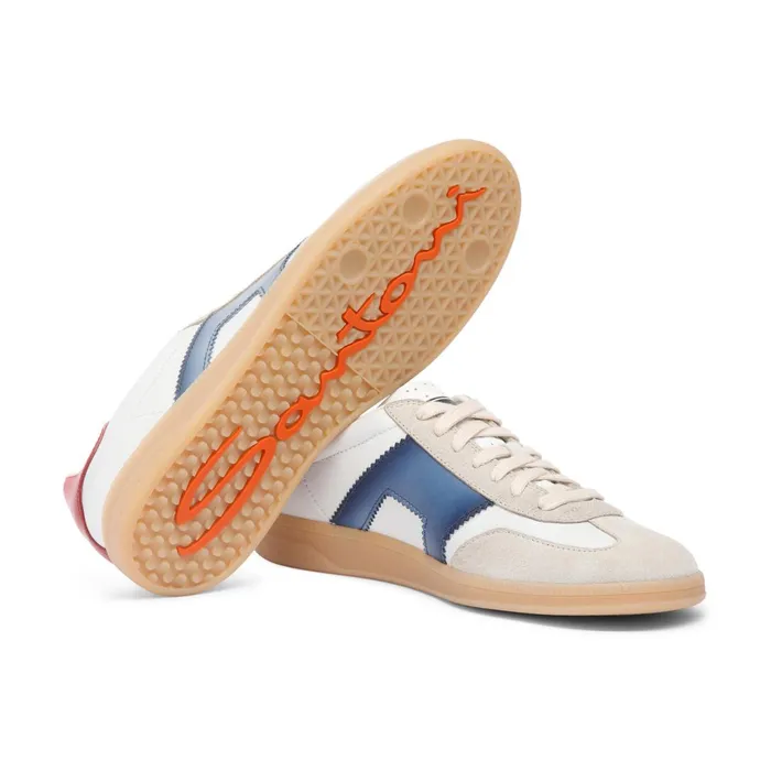 Santoni White Red Blue And Beige Leather And Suede Dbs Oly Sneaker Men Sneakers