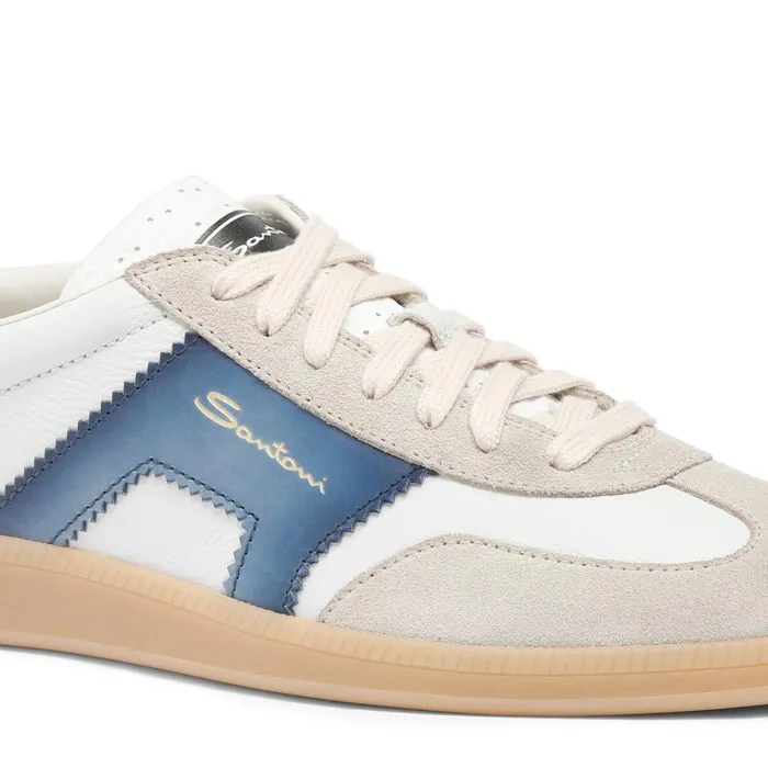 Santoni White Red Blue And Beige Leather And Suede Dbs Oly Sneaker Men Sneakers