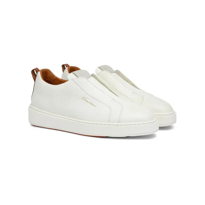 Santoni White Tumbled Leather SlipOn Sneaker Women Sneakers