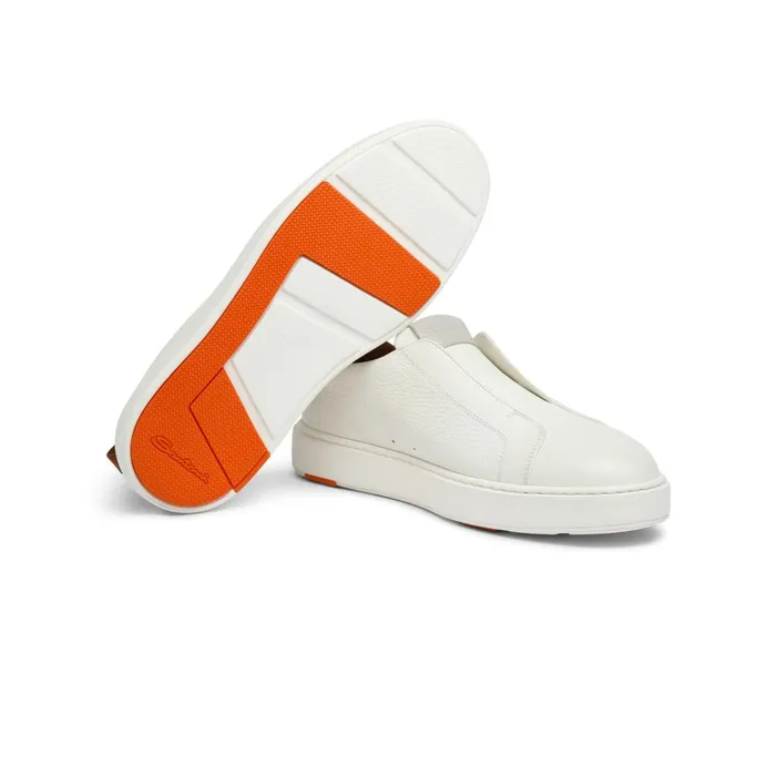 Santoni White Tumbled Leather SlipOn Sneaker Women Sneakers