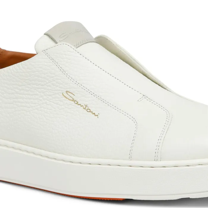 Santoni White Tumbled Leather SlipOn Sneaker Women Sneakers