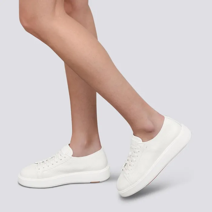 Santoni White Tumbled Leather Sneaker Women Sneakers