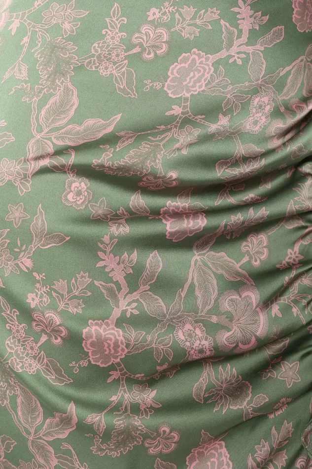 Satin Dresses Petal and Pup Women Mackenzie Midi Dress Green Print