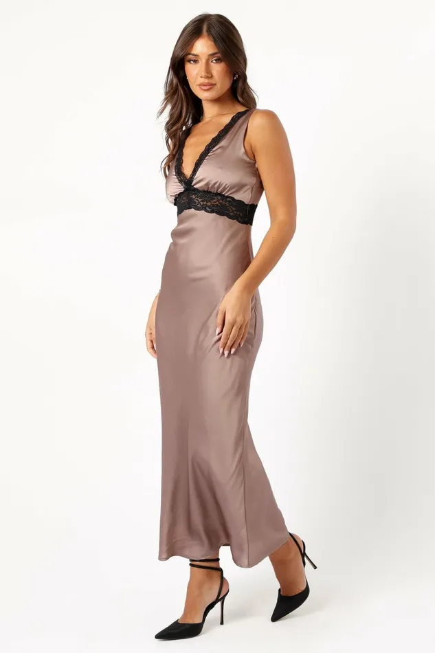Satin Dresses Women Brennan Maxi Slip Dress Mocha Petal and Pup