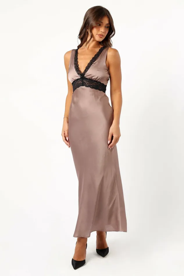 Satin Dresses Women Brennan Maxi Slip Dress Mocha Petal and Pup