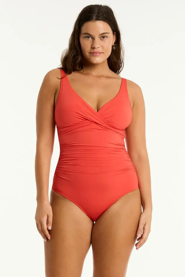 Sea Level One Pieces Essentials Edit Cross Front One Piece Eco Essentials Flame 8211 Women