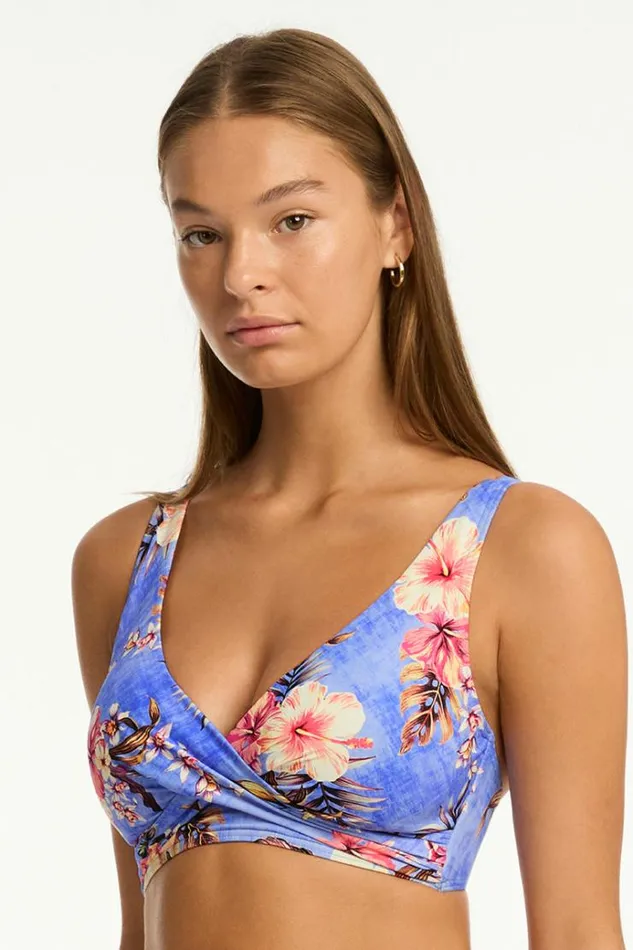 Sea Level Tops Blue Hawaii Cross Front Multifit Bra Blue Hawaii 8211 Women