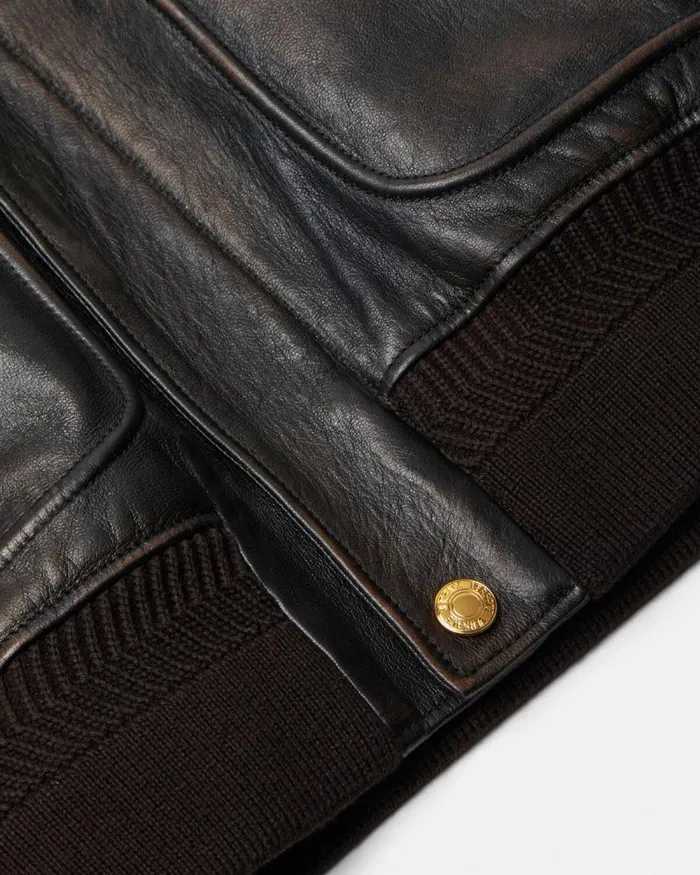 ShearlingCollar Leather Bomber Jacket Black Men Versace Jackets and Coats