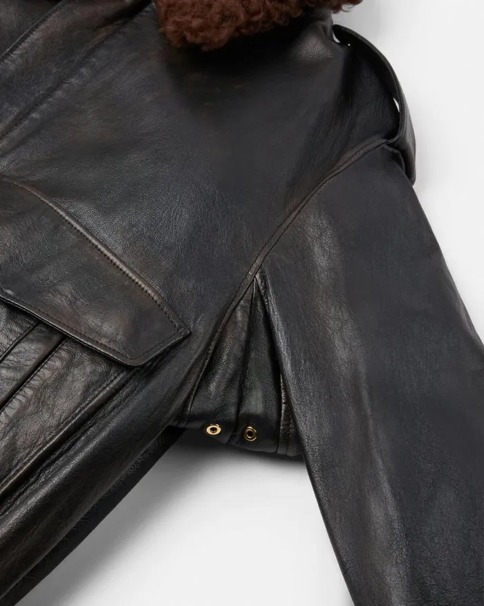 ShearlingCollar Leather Bomber Jacket Black Men Versace Jackets and Coats