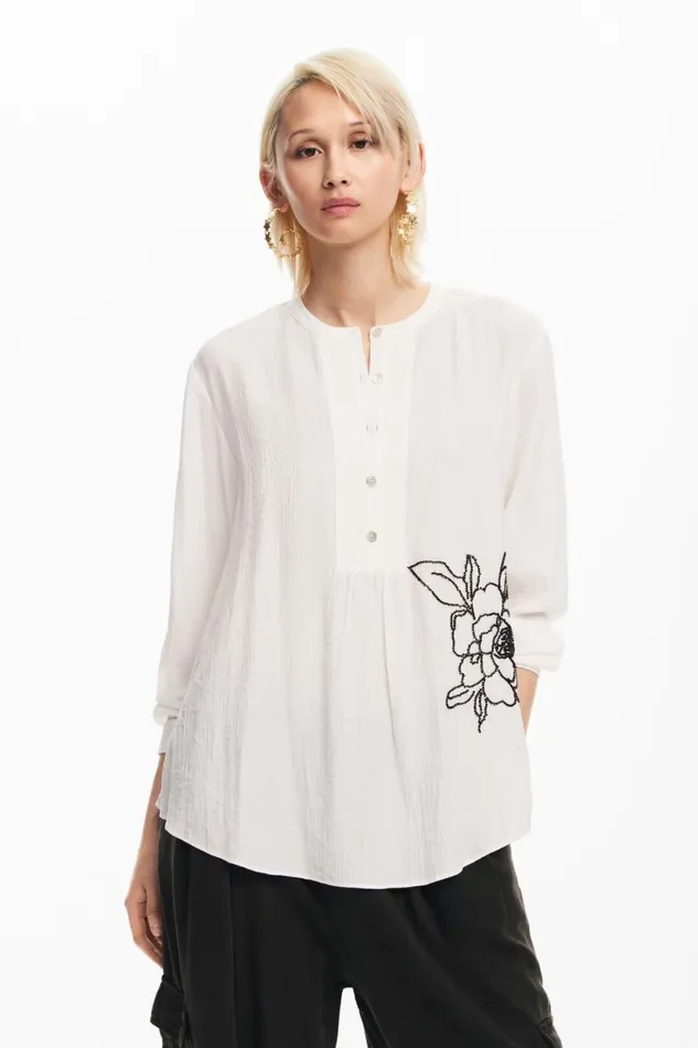 Shirts And Blouses Women Desigual Embroidered Flower Blouse White