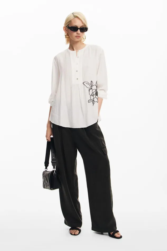 Shirts And Blouses Women Desigual Embroidered Flower Blouse White