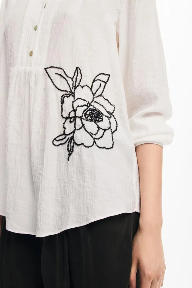 Shirts And Blouses Women Desigual Embroidered Flower Blouse White