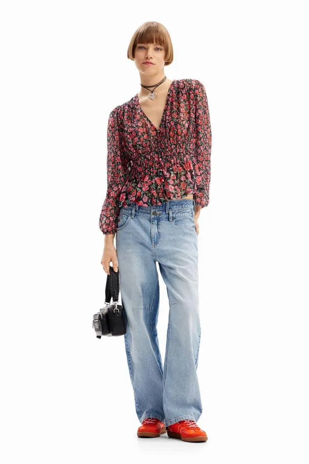 Shirts And Blouses Women Desigual Floral Plumetis Blouse Black