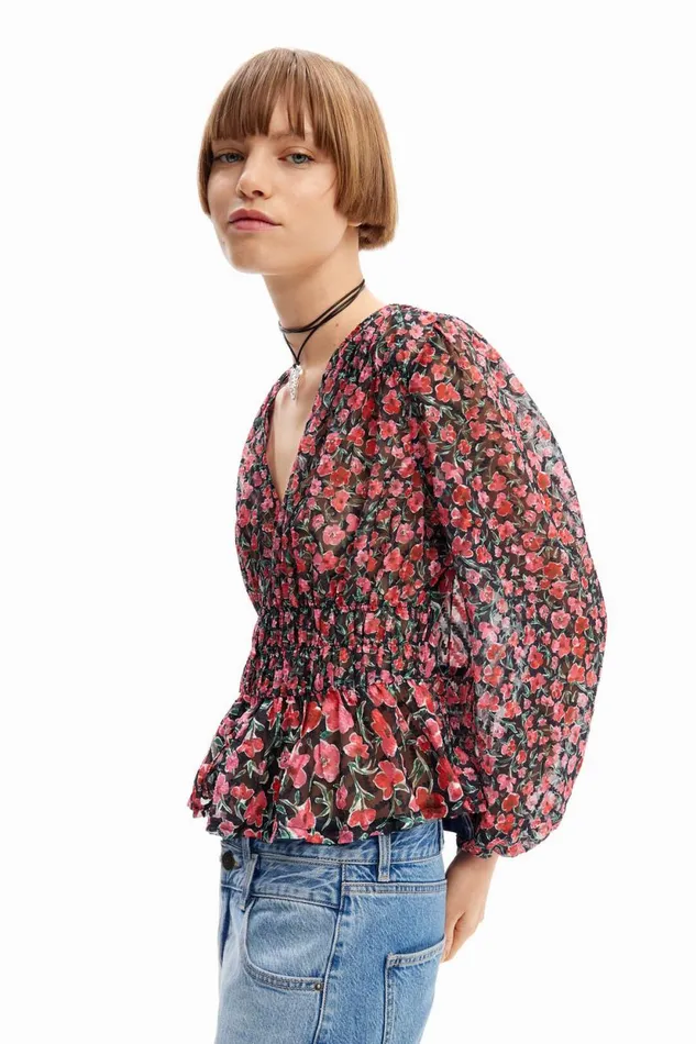 Shirts And Blouses Women Desigual Floral Plumetis Blouse Black