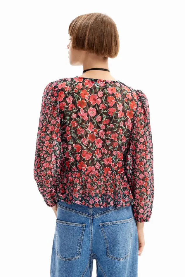 Shirts And Blouses Women Desigual Floral Plumetis Blouse Black