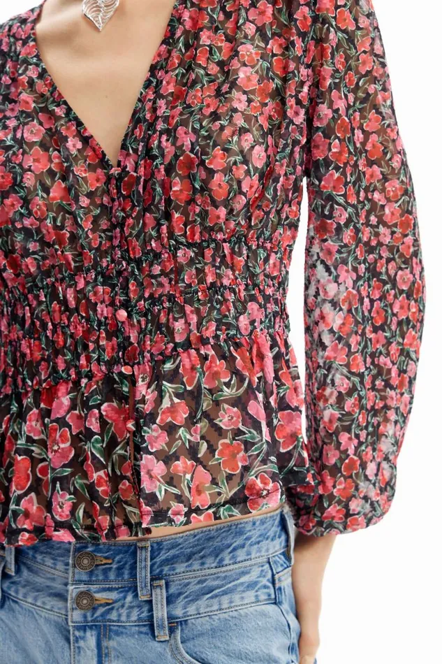 Shirts And Blouses Women Desigual Floral Plumetis Blouse Black