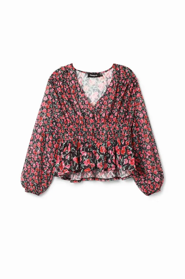 Shirts And Blouses Women Desigual Floral Plumetis Blouse Black