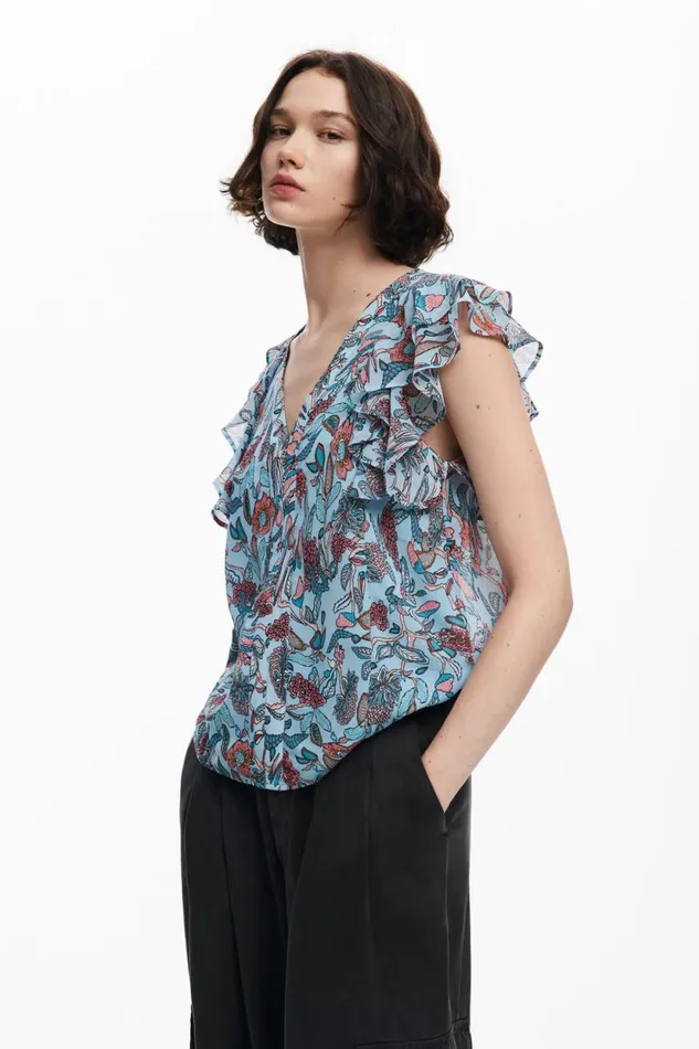Shirts And Blouses Women Desigual Floral Print Blouse Blue