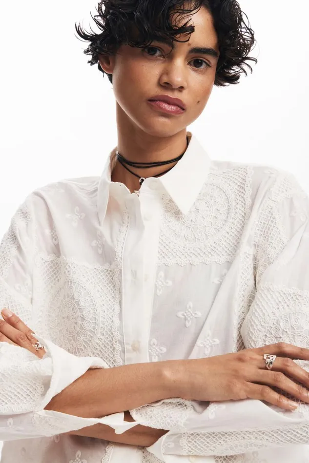 Shirts And Blouses Women Desigual Plain Shirt With Embroidery White