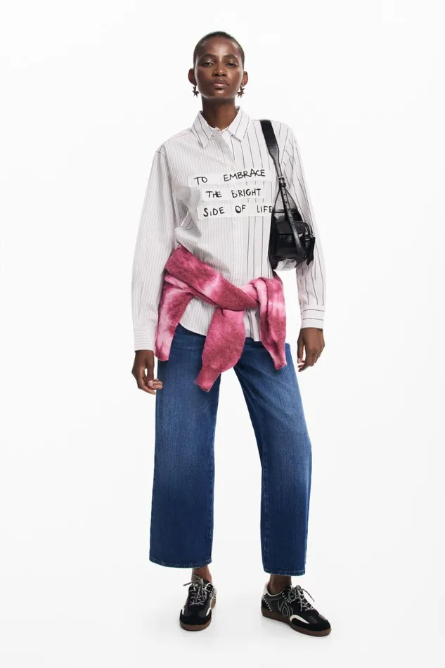 Shirts And Blouses Women Desigual Striped Shirt With Phrase White