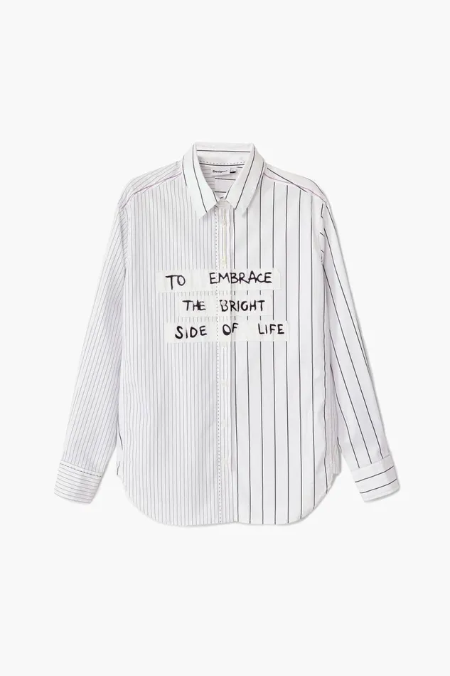 Shirts And Blouses Women Desigual Striped Shirt With Phrase White