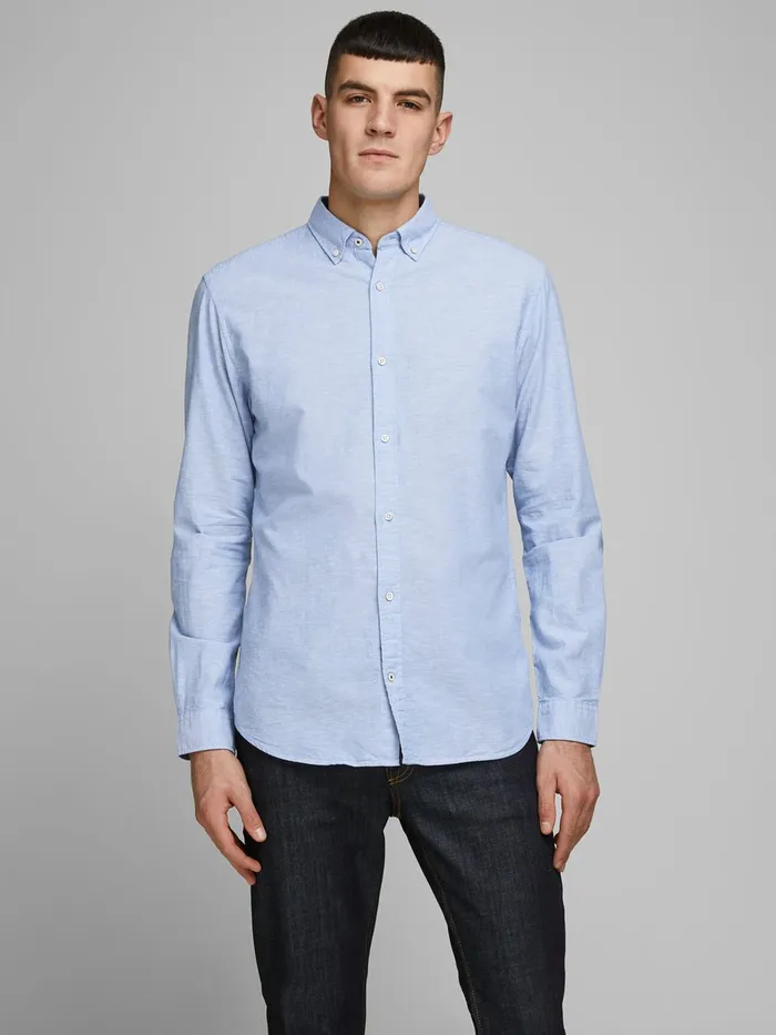 Shirts JACK and JONES Mens BUTTONDOWN LINEN SHIRT Blue Infinity For Sale