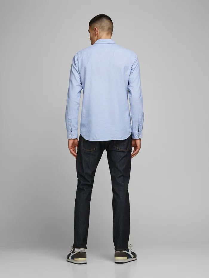 Shirts JACK and JONES Mens BUTTONDOWN LINEN SHIRT Blue Infinity For Sale