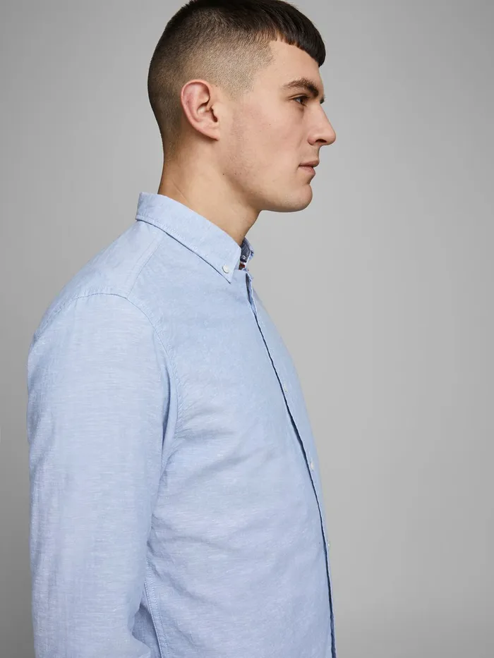 Shirts JACK and JONES Mens BUTTONDOWN LINEN SHIRT Blue Infinity For Sale