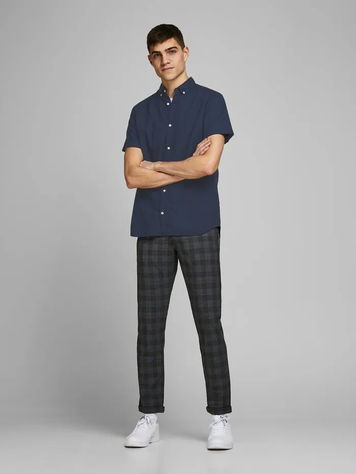 Shirts JACK and JONES Mens BUTTONDOWN SHORT SLEEVED SHIRT Blue Navy Blazer Popular