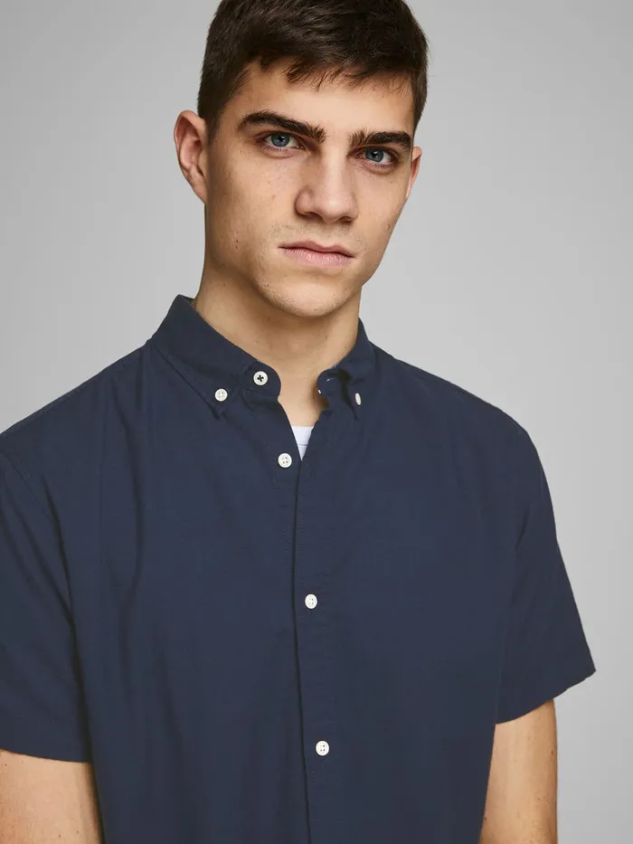 Shirts JACK and JONES Mens BUTTONDOWN SHORT SLEEVED SHIRT Blue Navy Blazer Popular