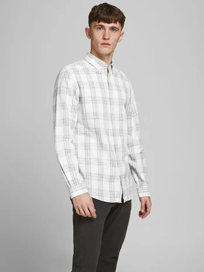 Shirts JACK and JONES Mens CHECKED BUTTONDOWN POPLIN SHIRT White Whisper White Gift 4 You