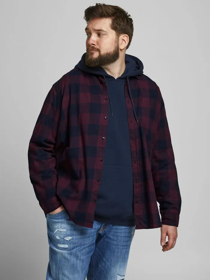 Shirts JACK and JONES Mens CHECKED PLUS SIZE SHIRT Red Port Royale On Sale