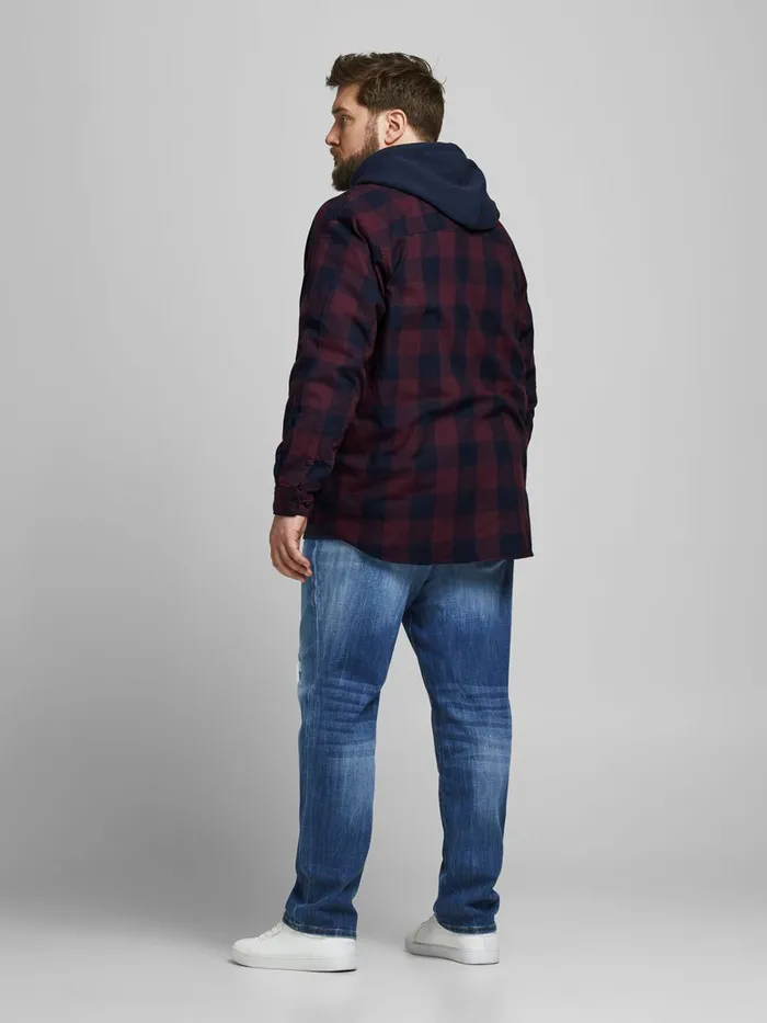 Shirts JACK and JONES Mens CHECKED PLUS SIZE SHIRT Red Port Royale On Sale