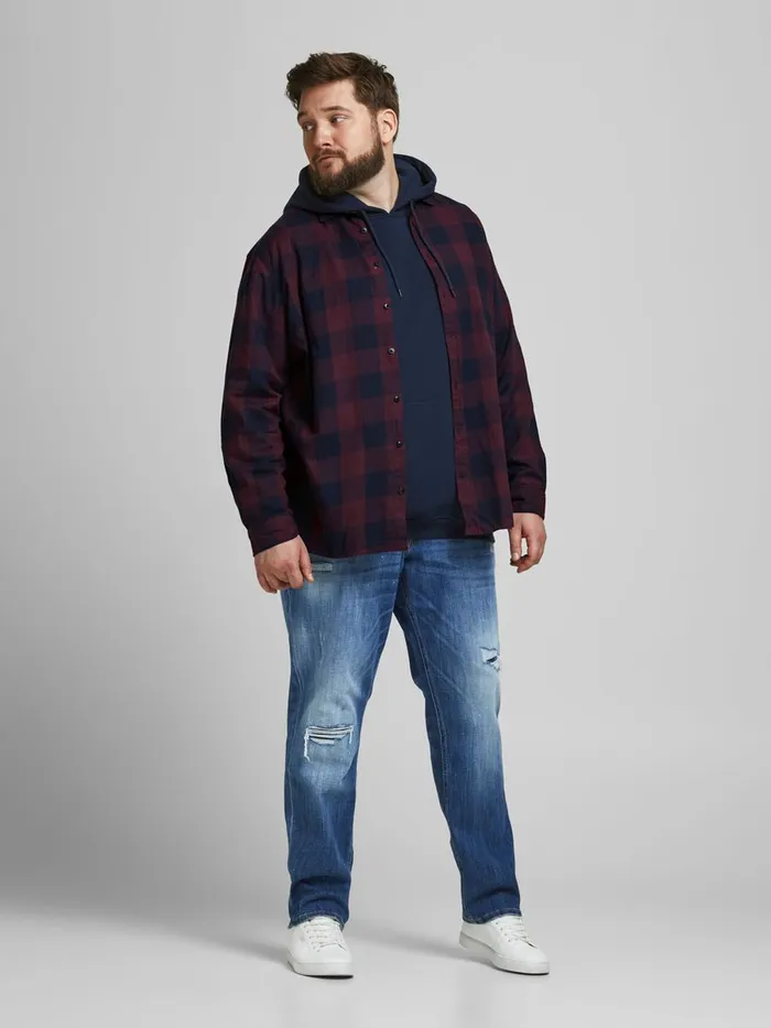 Shirts JACK and JONES Mens CHECKED PLUS SIZE SHIRT Red Port Royale On Sale