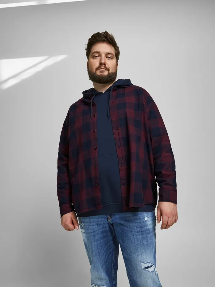Shirts JACK and JONES Mens CHECKED PLUS SIZE SHIRT Red Port Royale On Sale
