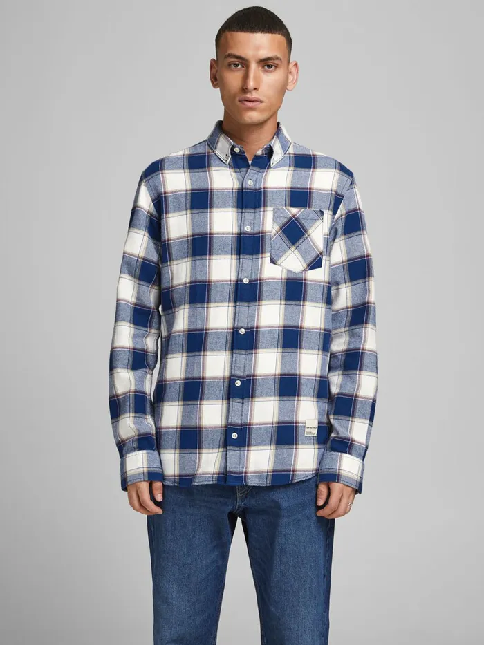 Shirts JACK and JONES Mens COMFORT FIT CHECK SHIRT Blue Cloud Dancer Popular