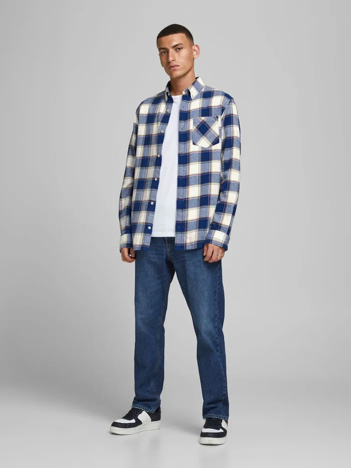 Shirts JACK and JONES Mens COMFORT FIT CHECK SHIRT Blue Cloud Dancer Popular
