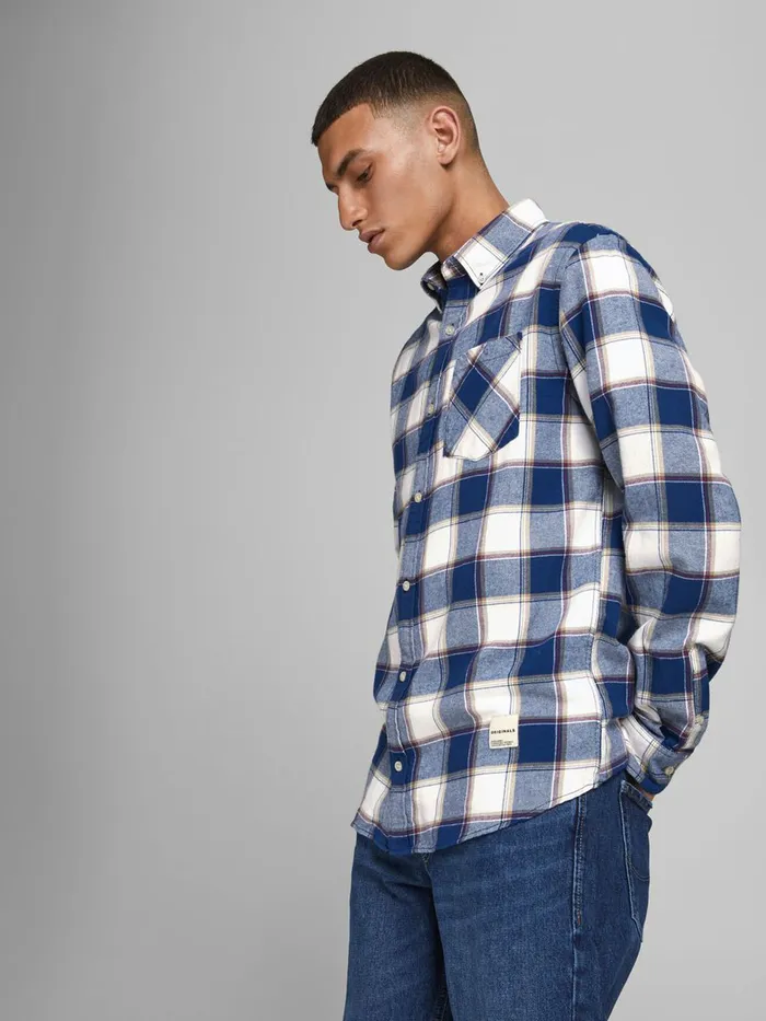 Shirts JACK and JONES Mens COMFORT FIT CHECK SHIRT Blue Cloud Dancer Popular