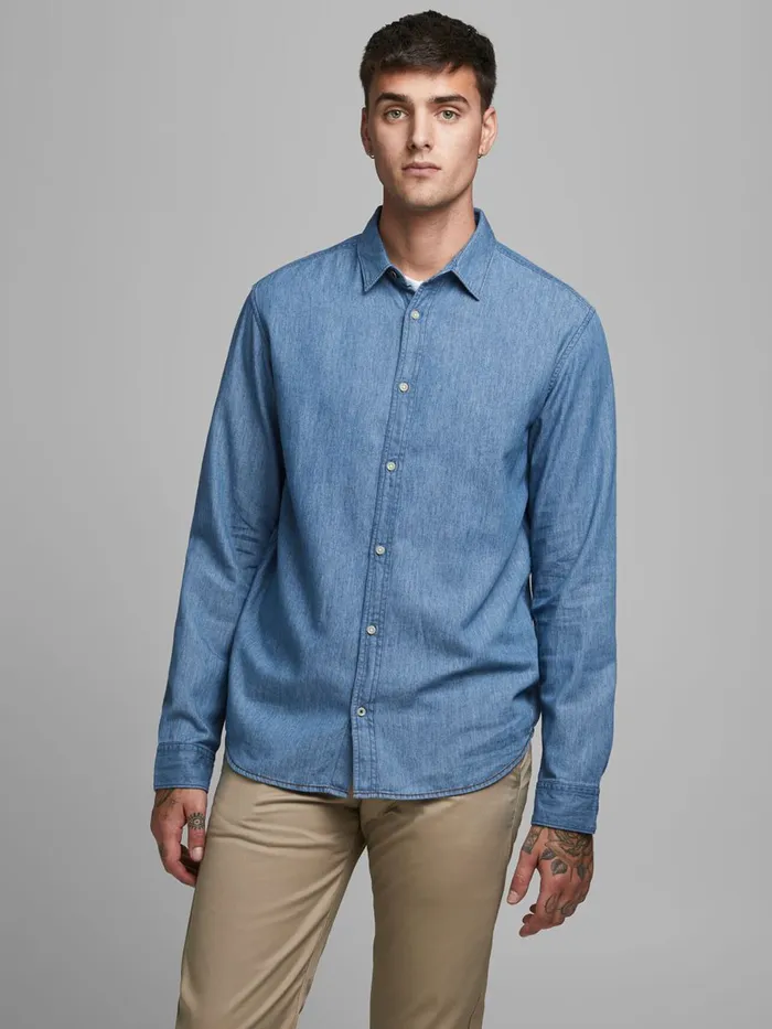 Shirts JACK and JONES Mens COMFORT FIT DENIM SHIRT Blue Light Blue Denim Near Me Shirts JACK and JONES Mens COMFORT FIT DENIM SHIRT Blue Light Blue Denim Near Me