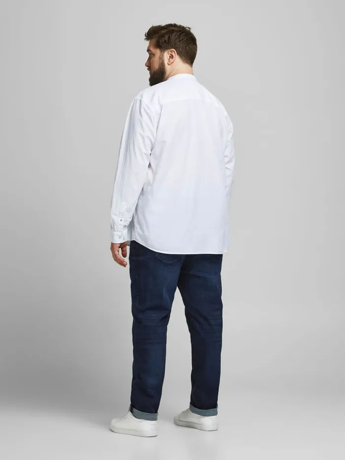 Shirts JACK and JONES Mens POPLIN MANDARIN COLLAR PLUS SIZE SHIRT White White For Sale