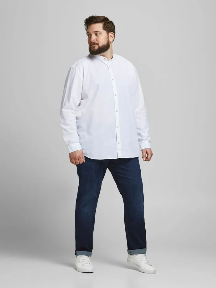 Shirts JACK and JONES Mens POPLIN MANDARIN COLLAR PLUS SIZE SHIRT White White For Sale