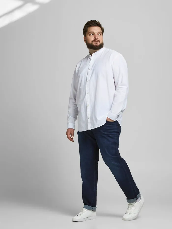 Shirts JACK and JONES Mens POPLIN MANDARIN COLLAR PLUS SIZE SHIRT White White For Sale