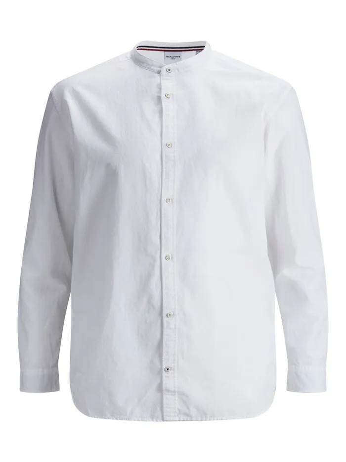 Shirts JACK and JONES Mens POPLIN MANDARIN COLLAR PLUS SIZE SHIRT White White For Sale