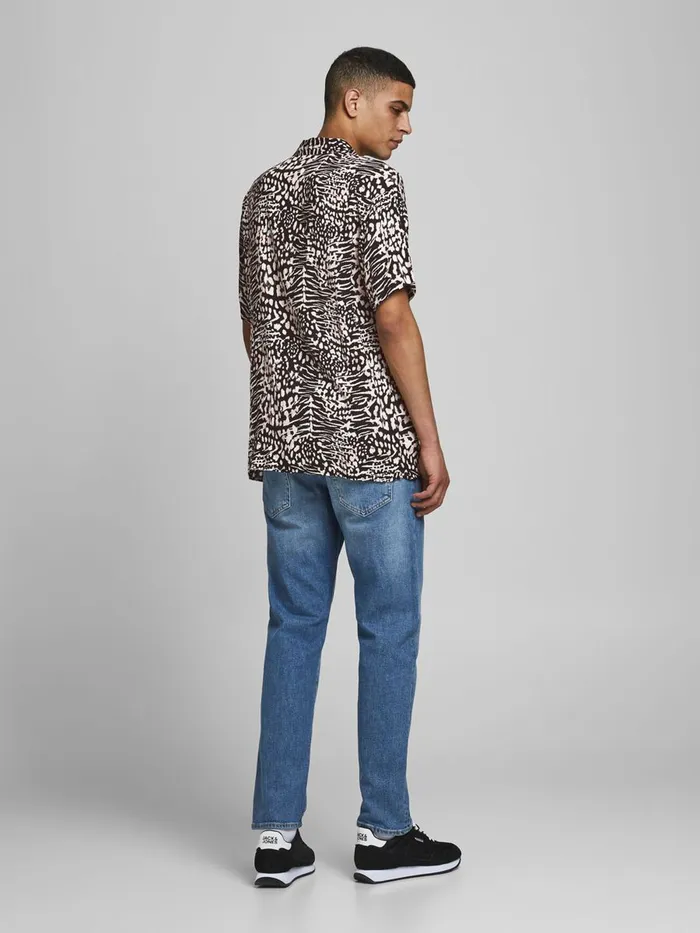 Shirts JACK and JONES Mens PRINTED RESORT SHORT SLEEVED SHIRT Black Tap Shoe Online